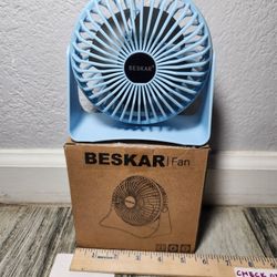 BESKAR USB Small Desk Fan - 6 inch Portable Fan with 3 Speeds - Powerful Airflow - Quiet Operation - 360° Rotatable for Home Office Bedroom - 4ft Cord