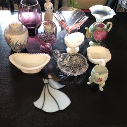 Lot Of Collectibles One Price Fenton Stained Glass Milk Glass Etc