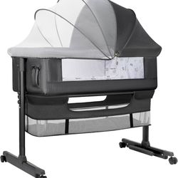 Baby Bassinet, Baby Basinet Bedside Sleeper, Easy to Fold Portable Crib Side Bassinet 2025new Style Girl/boy bassinets (Dark Gray)