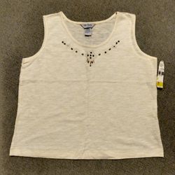 BRAND NEW WITH TAG LADIES CITY BLUES BY KORET COTTON SLEEVELESS THIN SUMMER CREAM TOP SIZE PETITE MEDIUM 