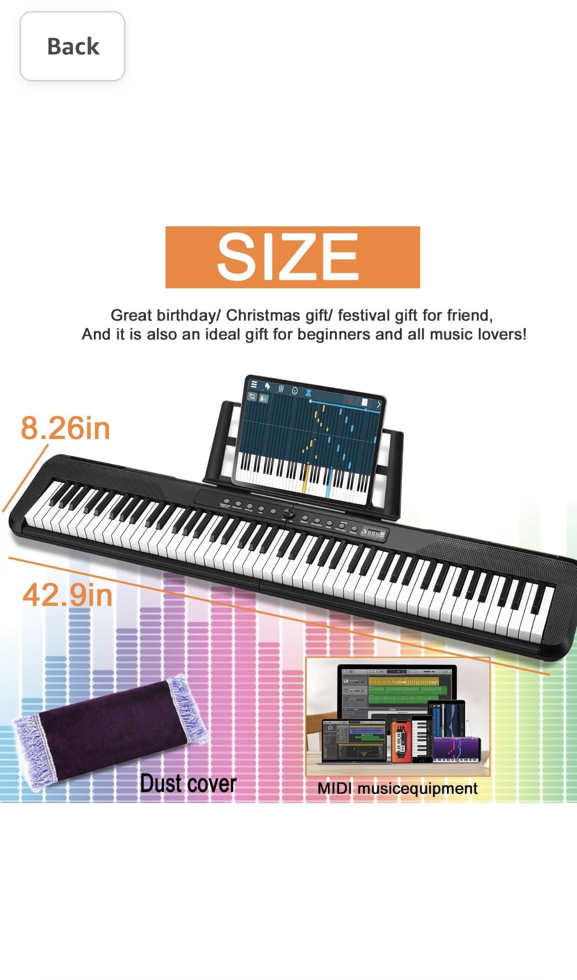 88 Key Digital Piano Full Size Semi Weighted Electronic Keyboard Piano with Music Stand, Power Supply, Sustain Pedal, Bluetooth, MIDI, for Beginner Pr
