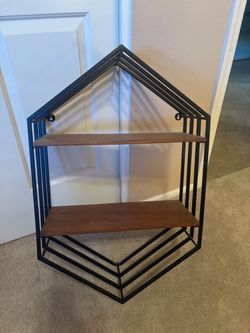 House-Shaped Metal and Wood Wall Shelf