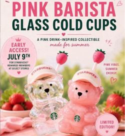 starbucks pink bearista glass cup