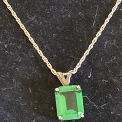 Emerald,  Sterling Silver  Necklace