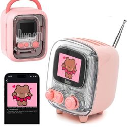 Divoom Tiivoo-2 Retro Bluetooth Speaker with FM Radio,Pixel Art Portable Mini Cute Wireless Small Speaker,Vintage Decor - Pink