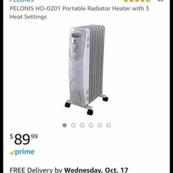 Pelonis Portable Radiator Heater With 3 Heat Settings