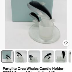 PartyLite Orca Whales Candle Holder P8350 New in Box Retired Killer Whale Votive Holder