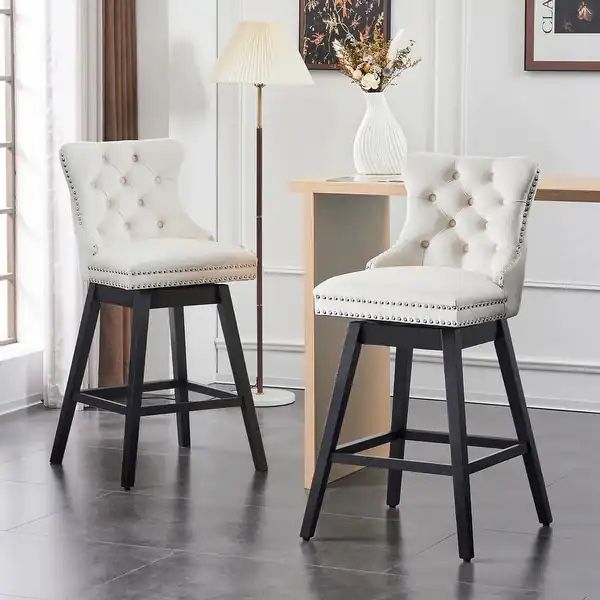 Velvet Wood Swivel Bar Stools/Counter Stools (Set of 2)