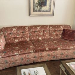 Vintage Salmon Colored Sofa