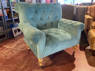 Spacious Teal Button Tufted Armchair on Wheels