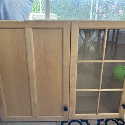 Wall Or Floor Cabinet Cupboard Wood With Glass 