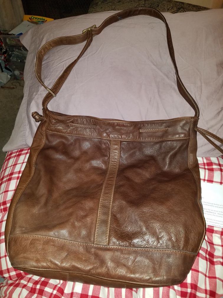 Large brown leather purse