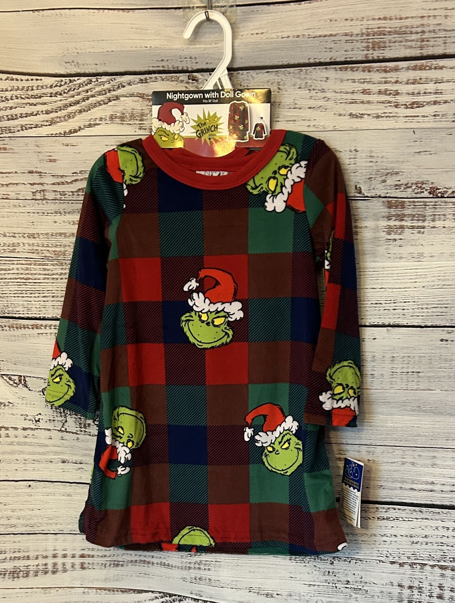 NWT The Grinch Red and Green toddler Nightgown with match doll dress size 3t