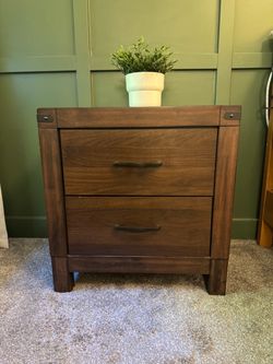 Two Dark Wood 2-Drawer Nightstand