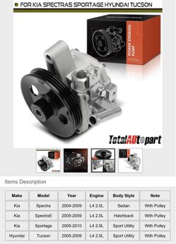 power steering oil pump assembly, Hyundai Tucson, Kia Sportage, Kia Spectra