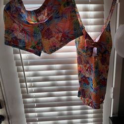 Bright tropical print two-piece swim set