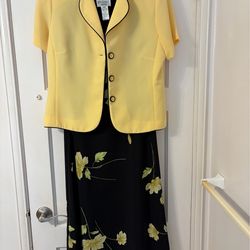 Blue Flower Dress with Yellow Jacket