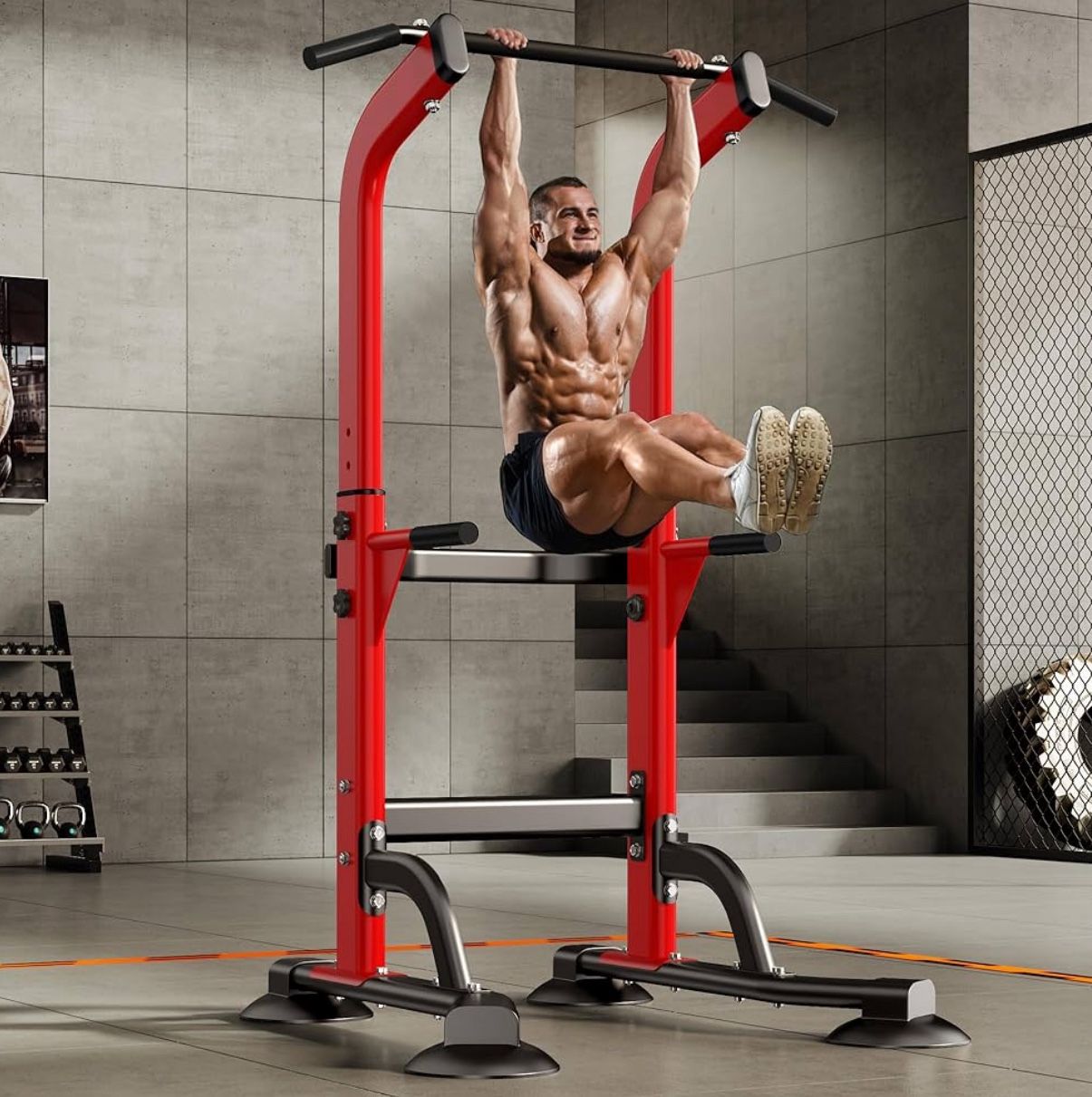 Power Tower Dip Station Pull Up Bar for Home Gym Adjustable Height Strength Training Workout Equipme