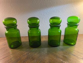 Set of 4 Green Glass Apothecary Jars with Lids