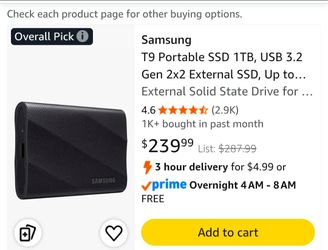 Samsung T9 Portable SSD 1TB, USB 3.2