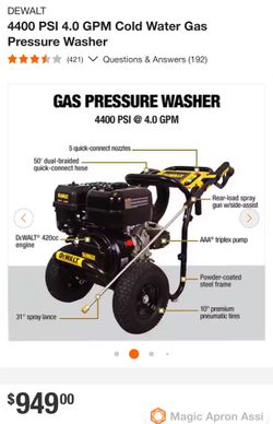 4400 PSI 4.0 GPM Cold Water Gas Pressure Washer