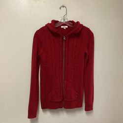 Women’s BASS & COMPANY 100% cotton full front zip hooded red cardigan sweater… Size small