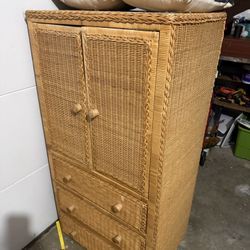 Large Vintage Woven Rattan Amoire