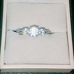 Wedding & Engagement 2 Ring Set White Gold Plated Sz 6 1/2 CASH