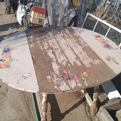 $80 Antique leaf table sturdy w/ 2 chairs also sturdy