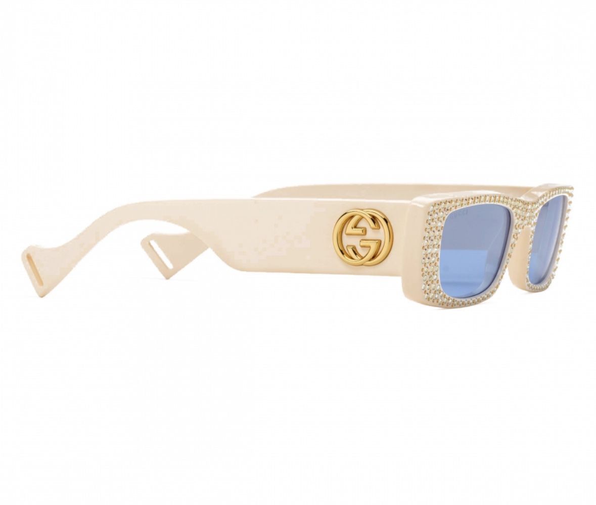 Gucci Rectangular Sunglasses with Crystals Ivory Gucci Eyewear display picture 1