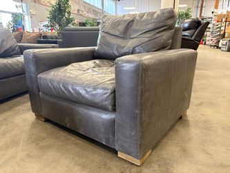 RESTORATION HARDWARE Maxwell Grey Italian Berkshire Leather Down Filled Armchair