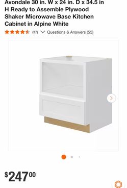 Hampton Bay Avondale 30" Shaker Microwave Base Kitchen Cabinet - New RTA