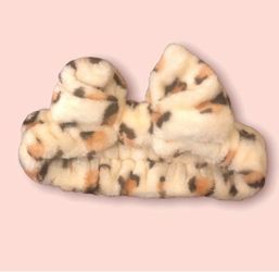 NEW Plush Leopard Print Spa Headband With Bow Makeup Skincare Face Wash Wrap