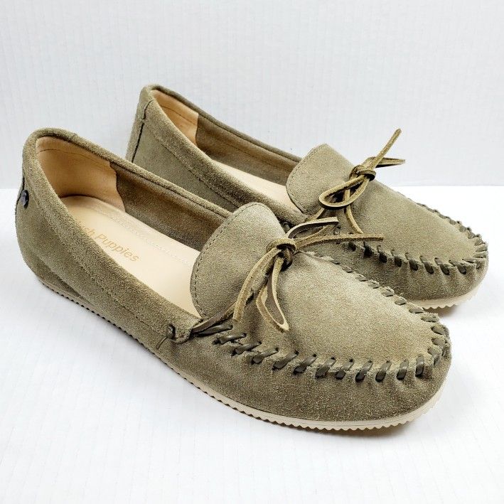 HUSH PUPPIES Women Size 8 Wide Large Suede Moccasin Flat SlipOn Loafer Boat Shoe