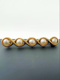 Vintage 13k solid yellow gold 0.6CTW Natural Pearl wave infinity brooch