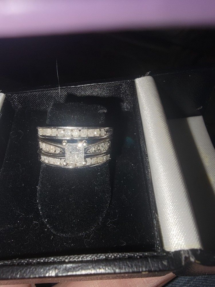 💎 Real Diamond 3-Piece White Gold Wedding Ring Set – 14K & 10K – Size 6.5