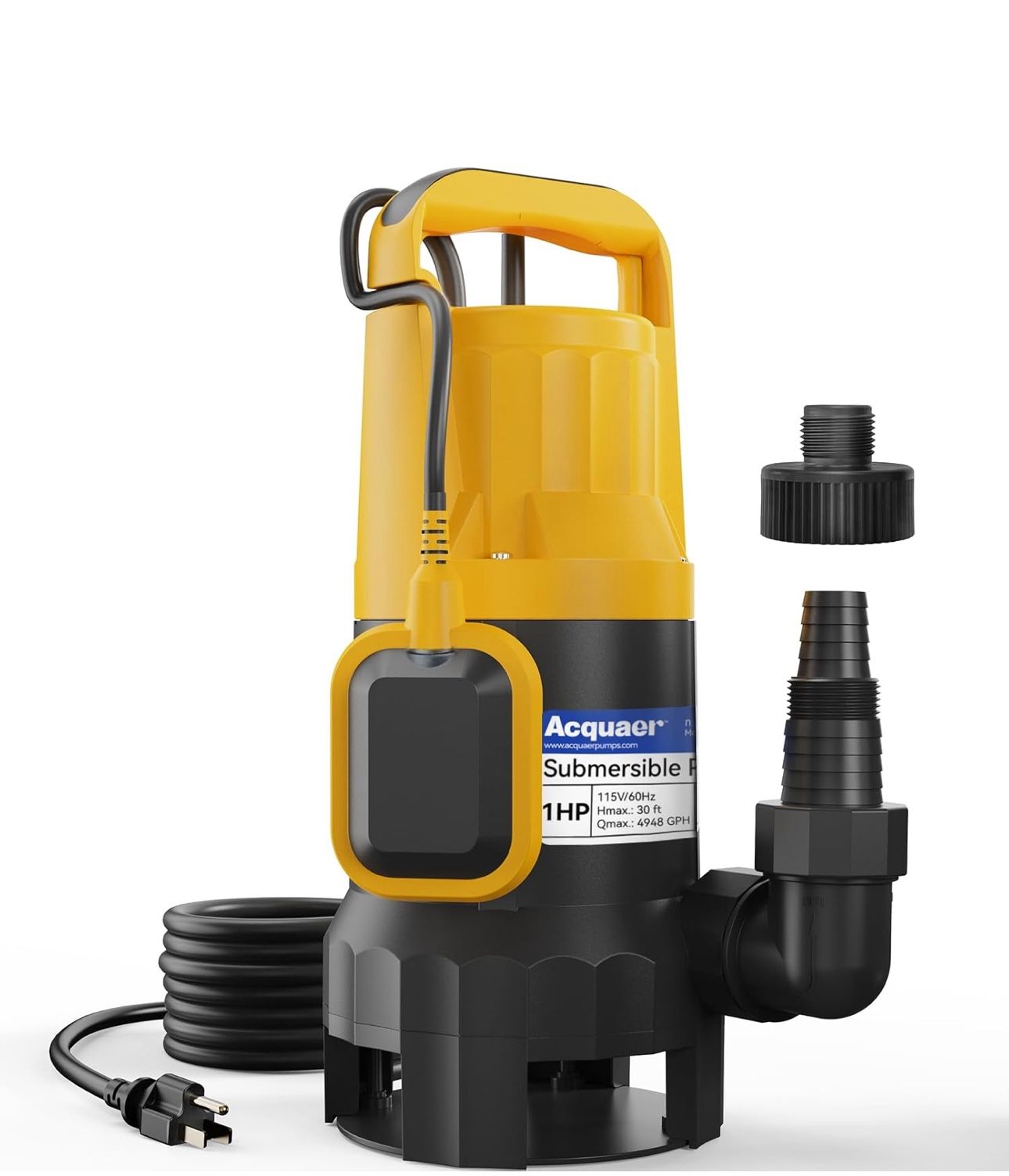 Acquaer 1HP Sump Pump 4948GPH Submersible Drain Pump with Automatic Float Switch