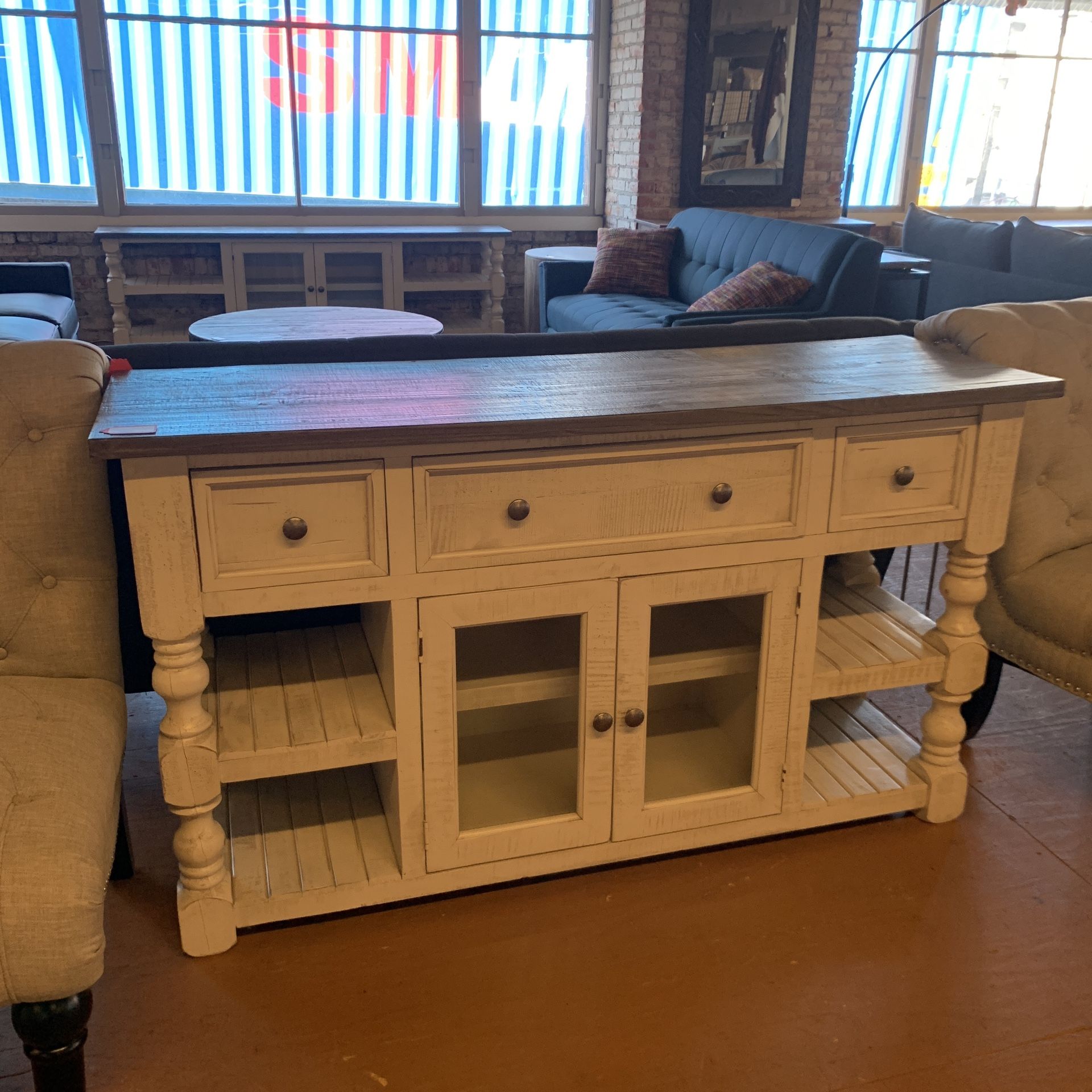 Rustic 3 Drawer 2 Glass Door 60” TV Stand
