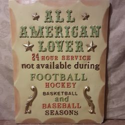 All American Lover Heavy-Duty Man Cave Wall Display Measurements:  17 1/2” x 13” Weight (Approx) :  7 lbs. Material:  Ceramic/Plaster Condition:  See 