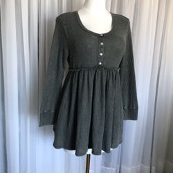 Mineral Wash Waffle Long Sleeve Short Dress Size L