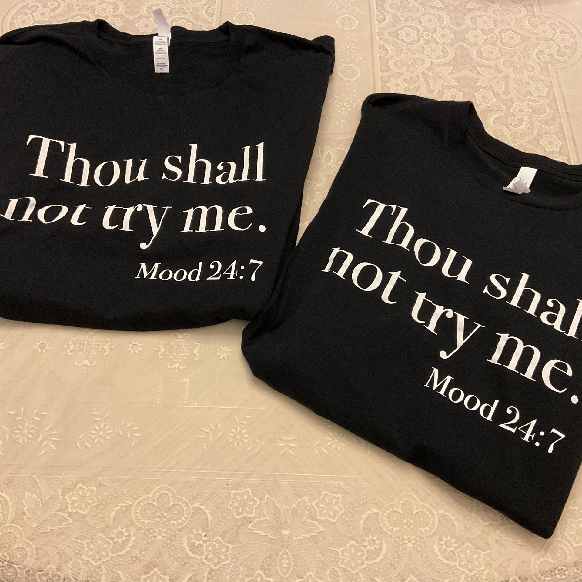 2 Black T-Shirts “Thou Shall Not Try Me” Mood 24:7 — XL & 3XL
