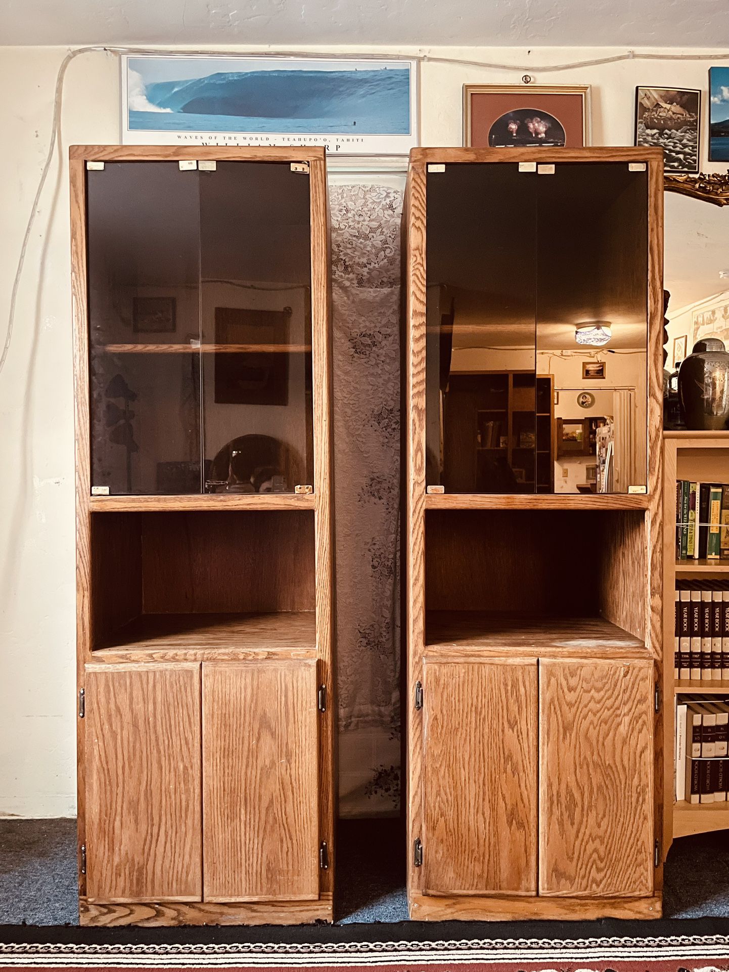 Pair of Oak Cabinets W/ display Spaces 