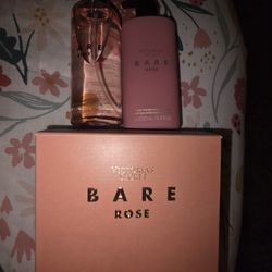 Victoria Secret 3.4 Oz Bare Rose Perfume, Lotion And Spray Mist Set. 