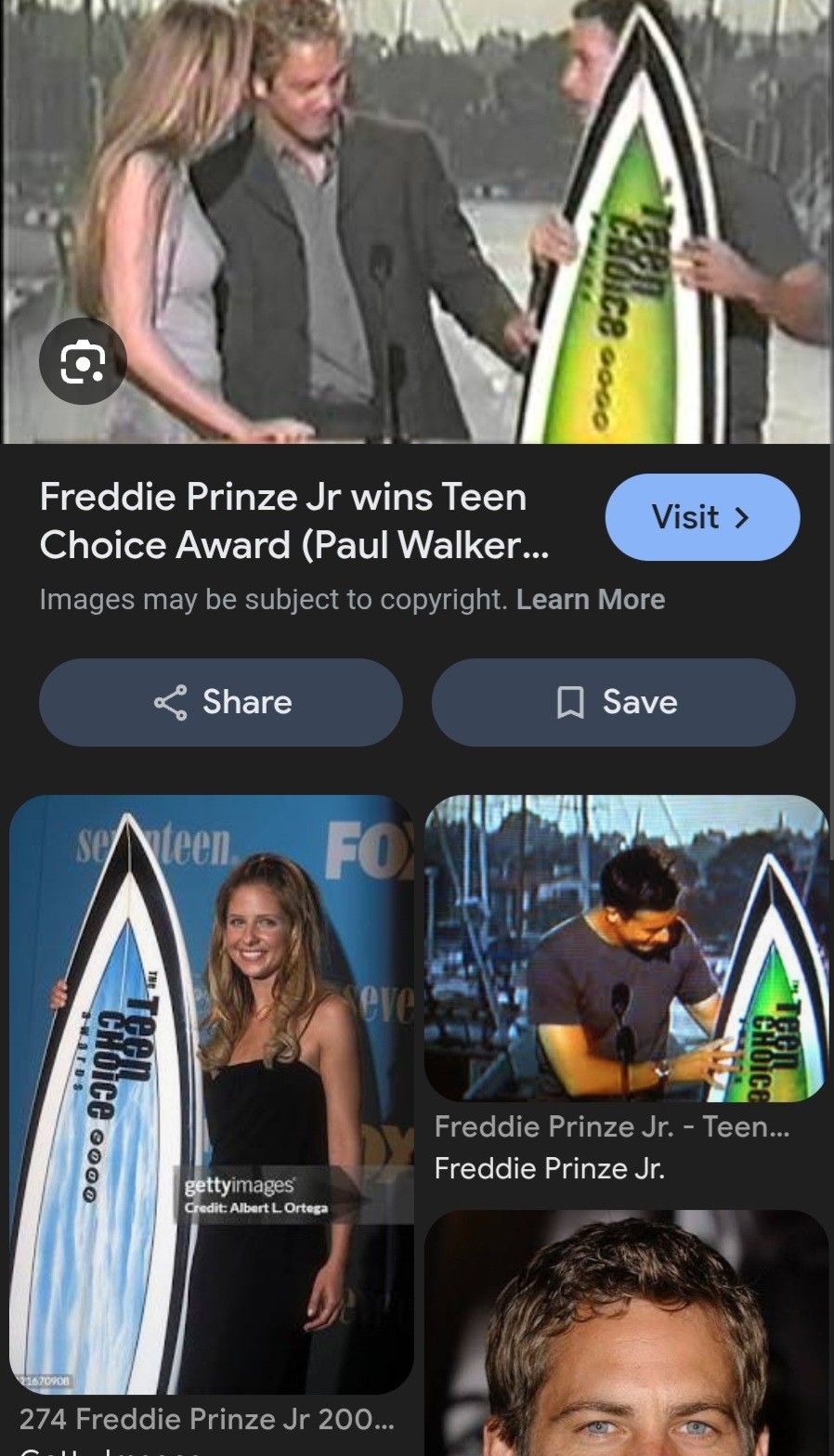 Signed Teen Choice Award Surfboard for Freddie Prinze Jr.