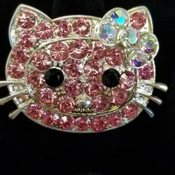   Large Hello Pink Kitty Rhinestone Logo Ring