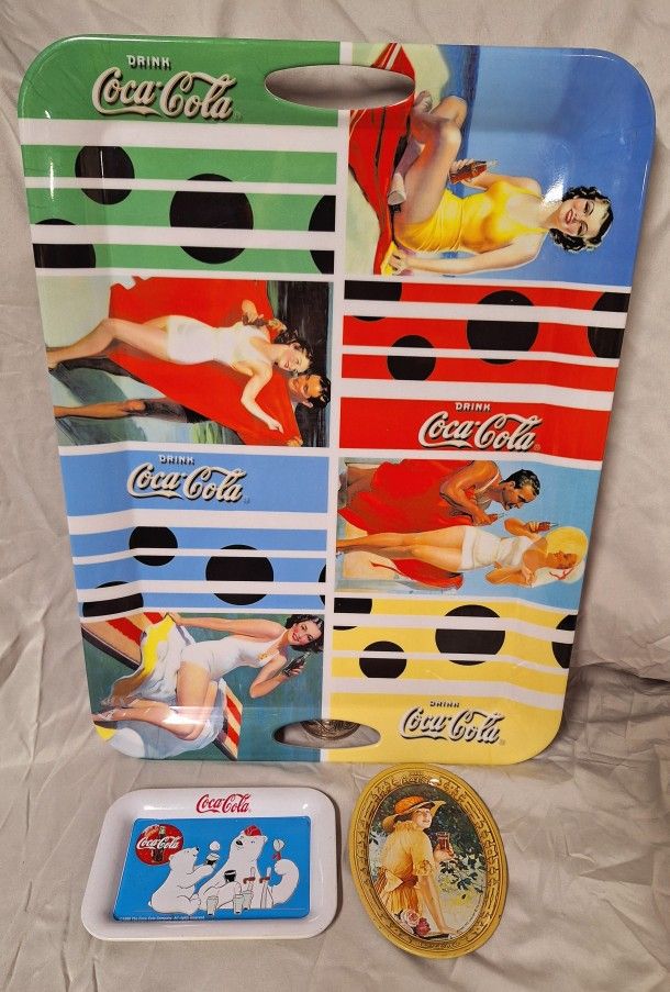 3 Vintage Coca Cola Advertising Tray Lot
