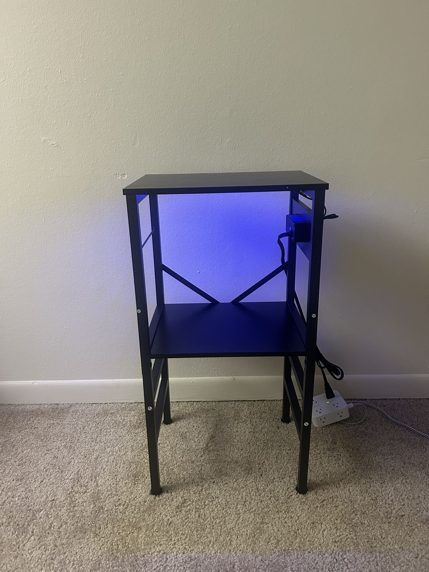 Black End Table with LED Light and outlet 2 tier side table.