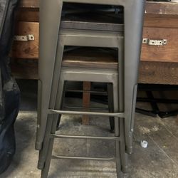 24" High Metal Counter-Height, Indoor Bar Stool with Wood Seat - Stackable Set of 4