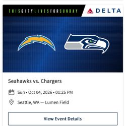 (2) Tickets for the Seahawks vs Chargers for this Sunday 10/4 at 125pm in Section 207 Delta Club