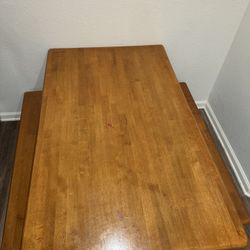 Wood Table With 2 Benches 